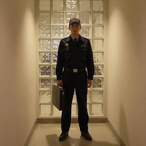 Security Guard with Briefcase in Hallway