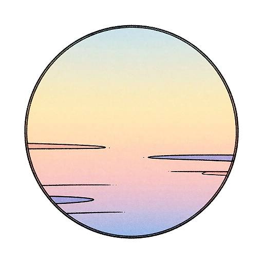 Hand-Drawn Retro Pastel Sunset Circle