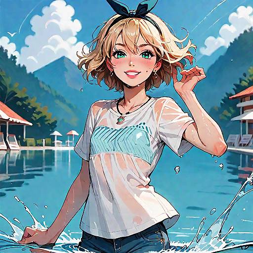 Joyful Blonde Girl in Summer Splash