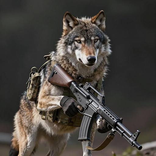 Silvery Timber Wolf With Assault Rifle