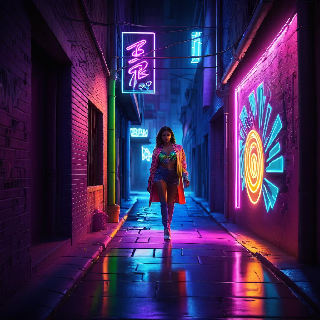 Cinematic Street Artist in Neon Alley