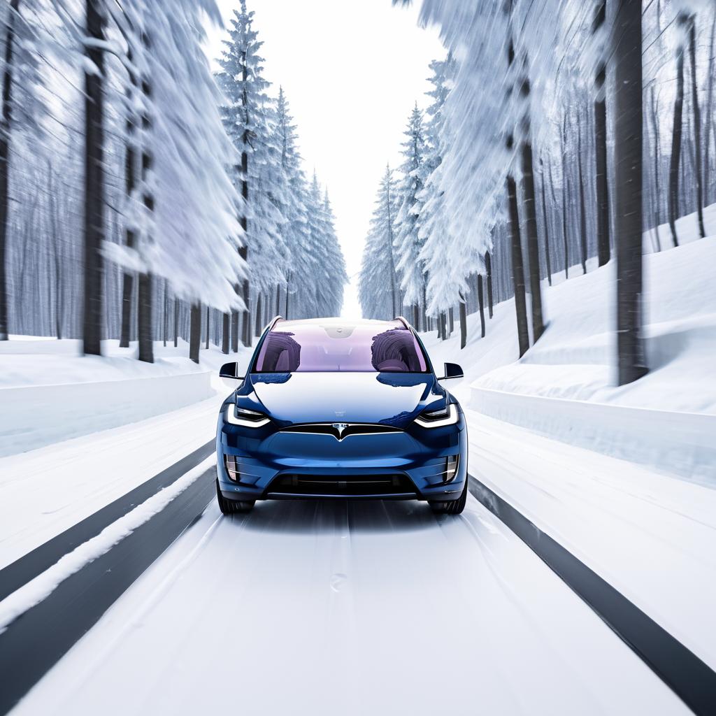 Tesla Model X on a Scenic Snowy Road