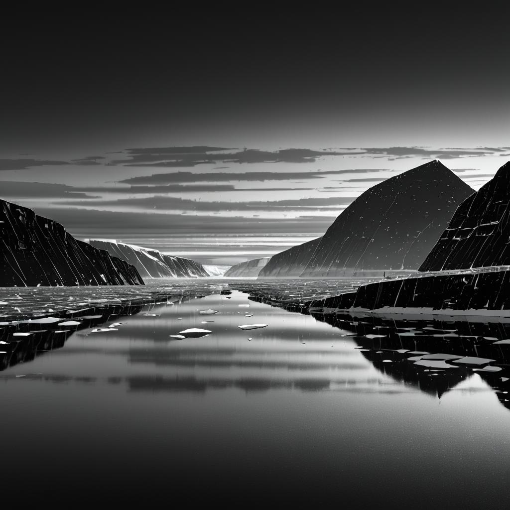 Monochrome Icebergs in Dusk Fjords