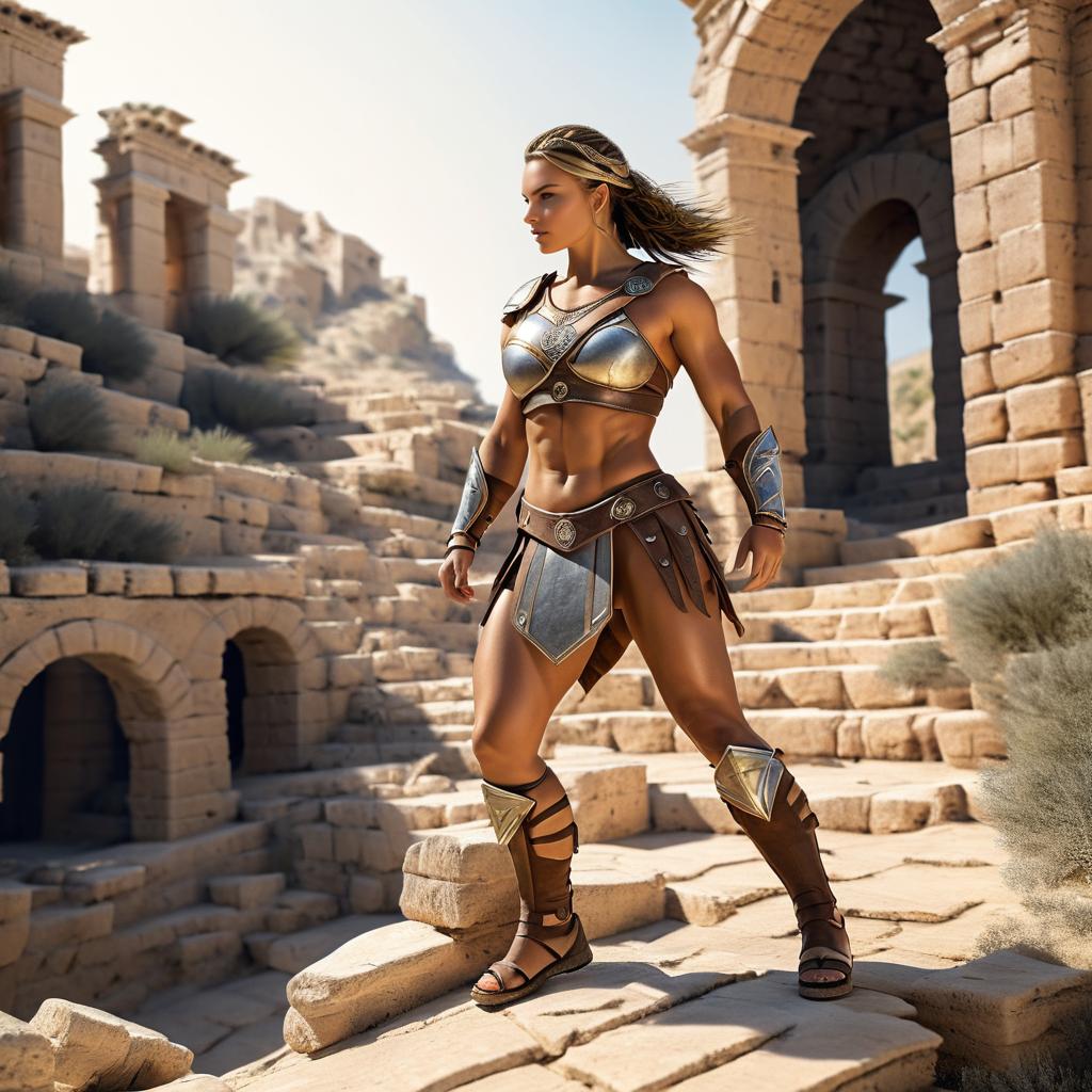 Hyperrealistic Female Gladiator in Ruins