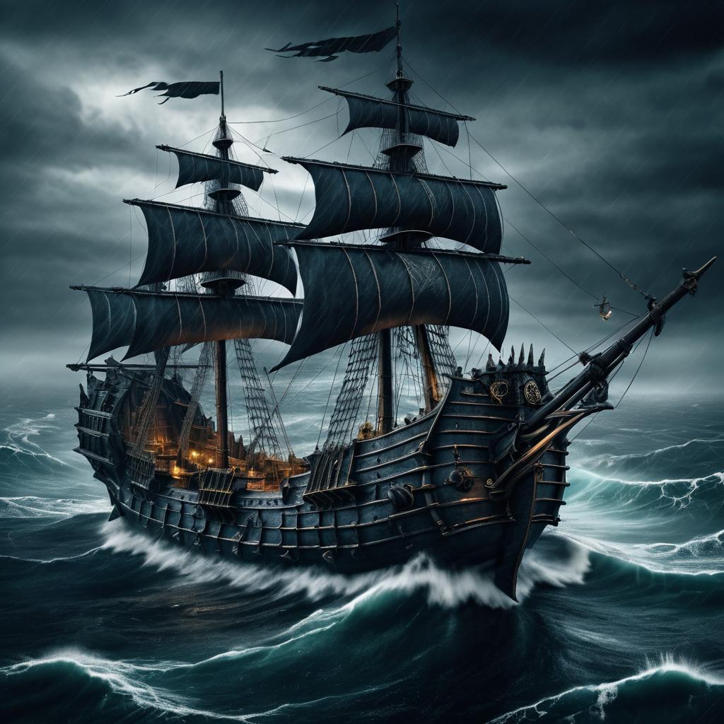 Medieval Warship in Stormy Sea Vista