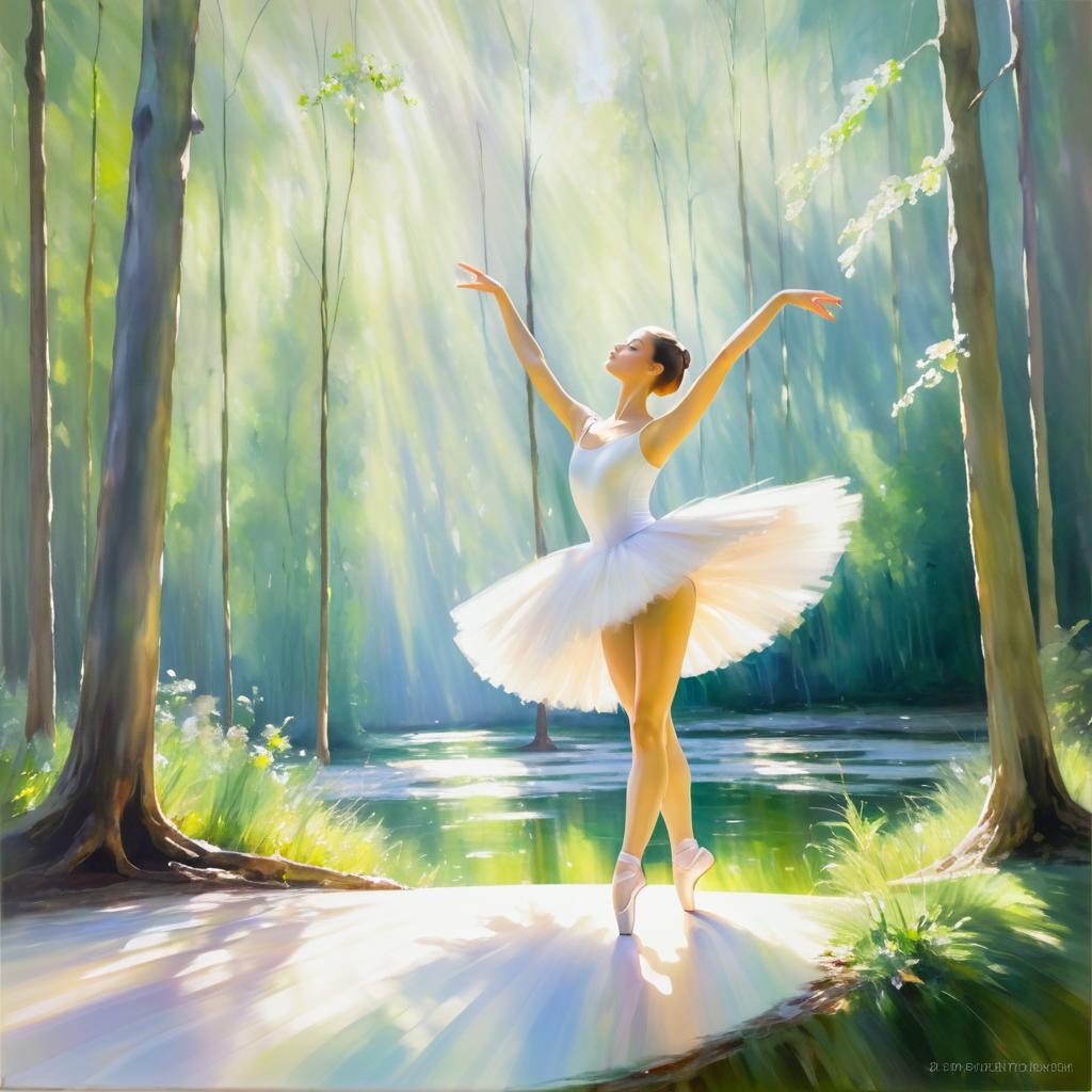 Impressionist Ballerina in Serene Forest