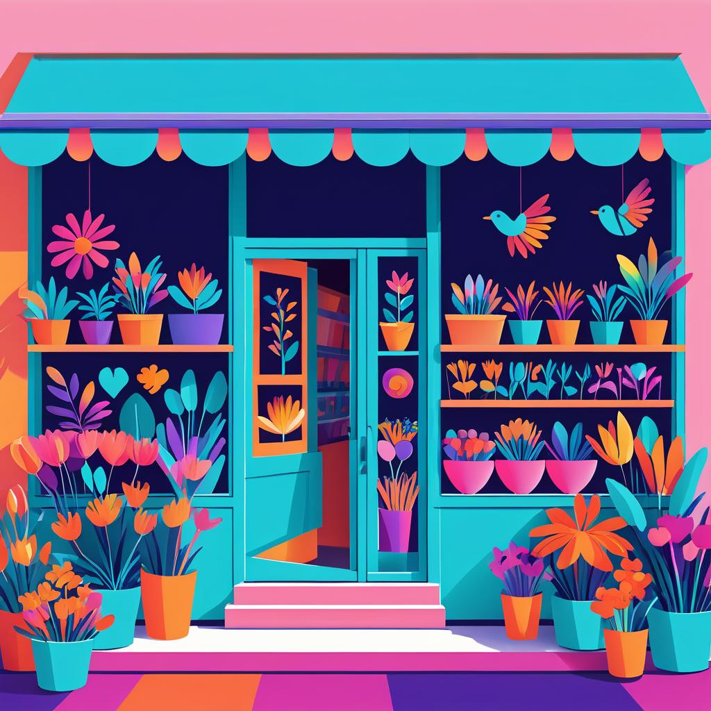 Vibrant Cartoon Flower Shop Illustration