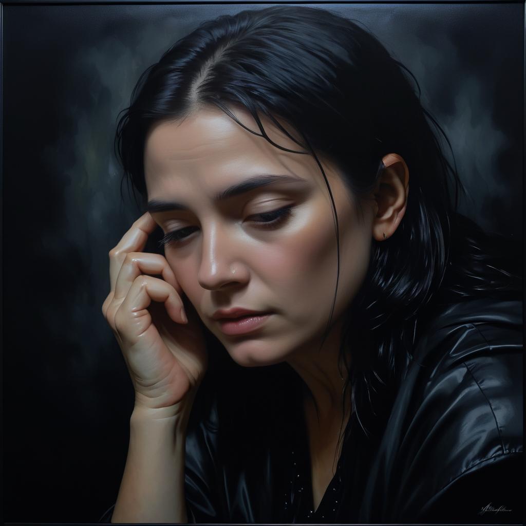 Emotional Grief in Dark Oil Painting