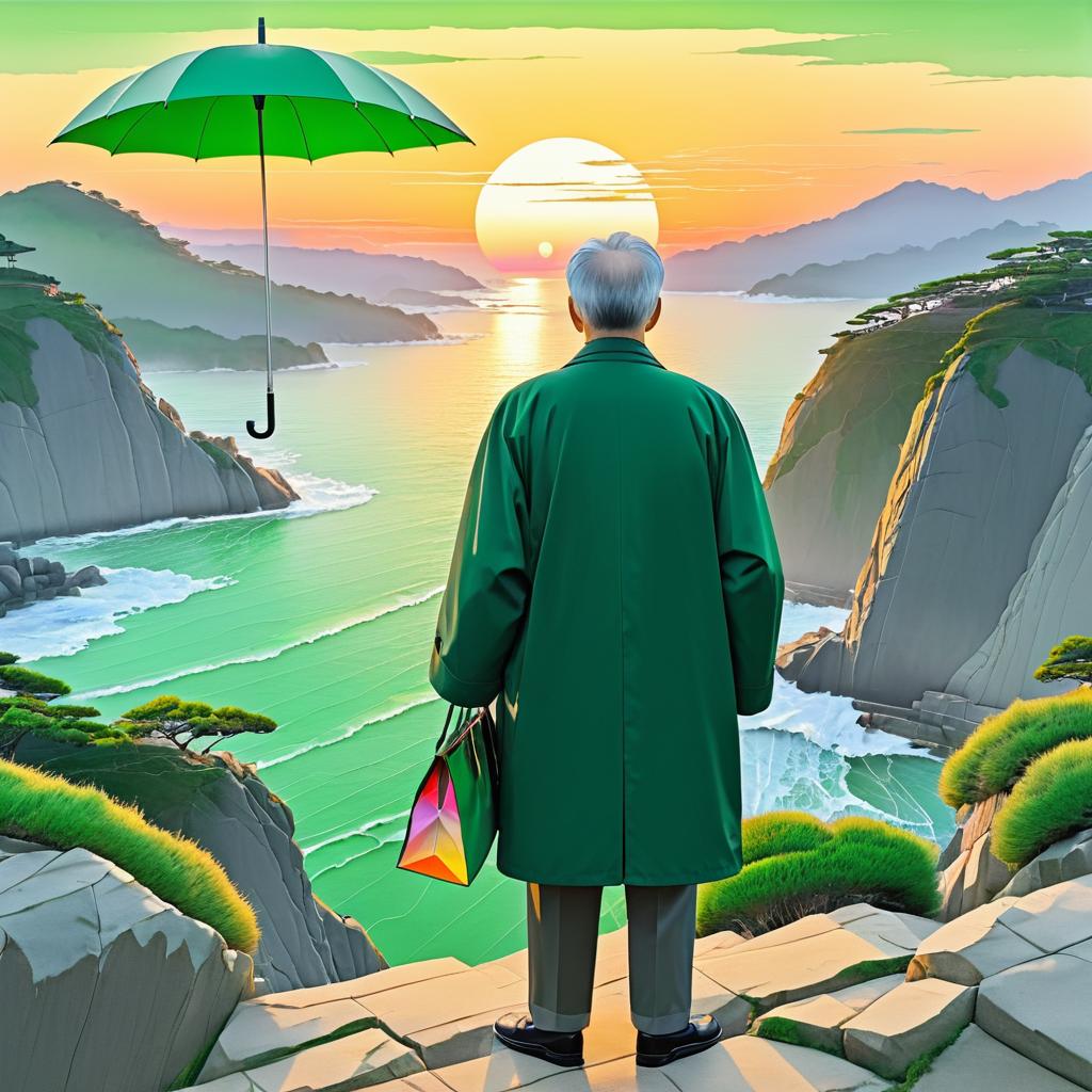 Elderly Man Watching Sunset in Style