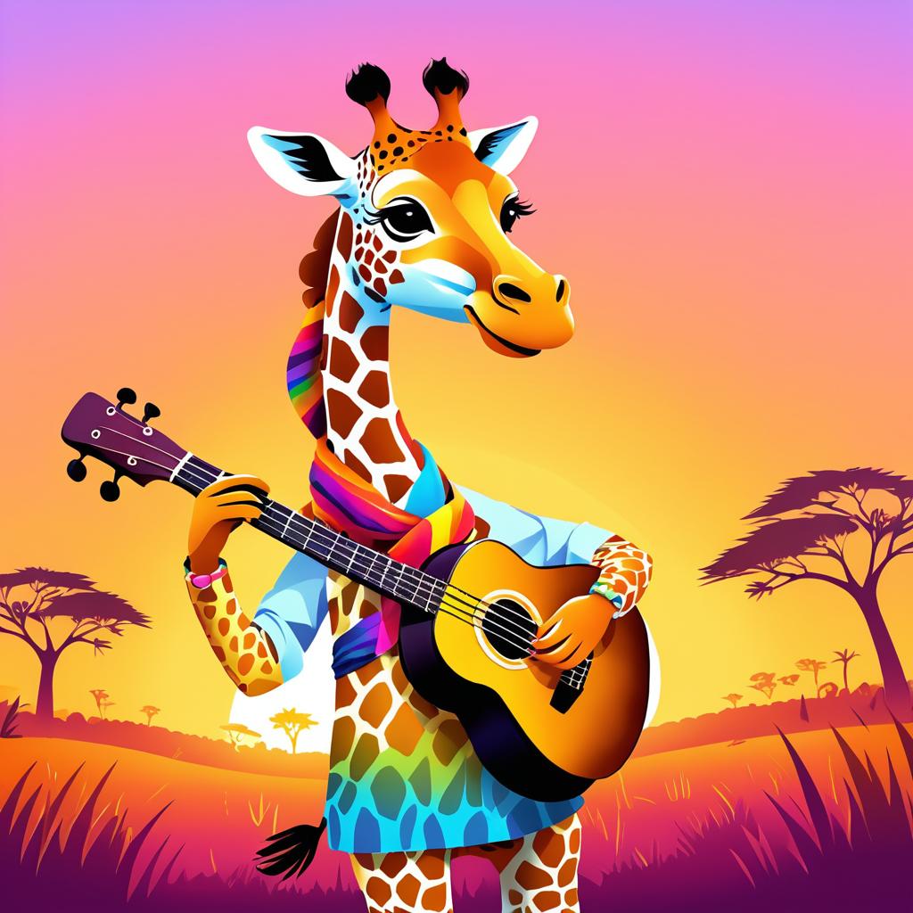 Joyful Giraffe Playing Ukulele at Sunset