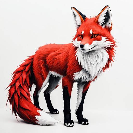 Anime-style Kitsune Fox with Nine Crimson Tails