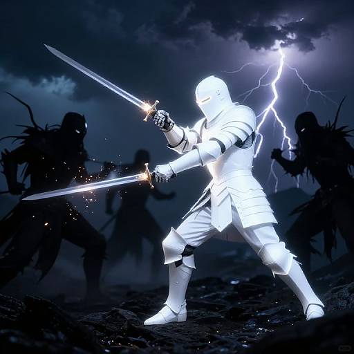White Knight Battling Shadowy Foes