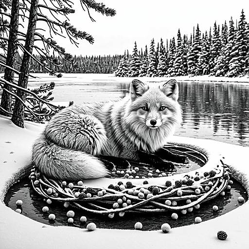 Arctic Fox on Frozen Lake Shore