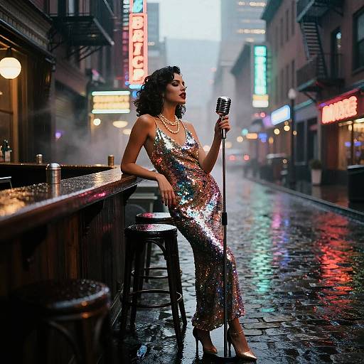 Noir Jazz Cheetah Singer in Rain