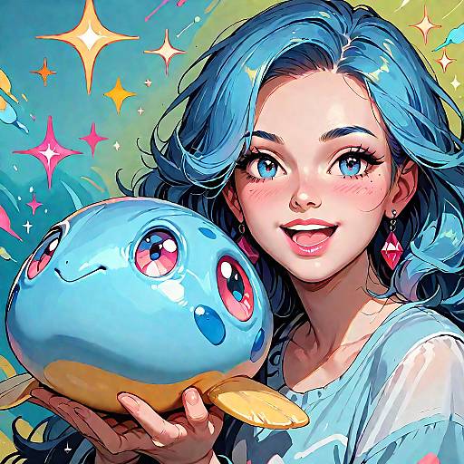 Cheerful Blue Jewel Pet Portrait