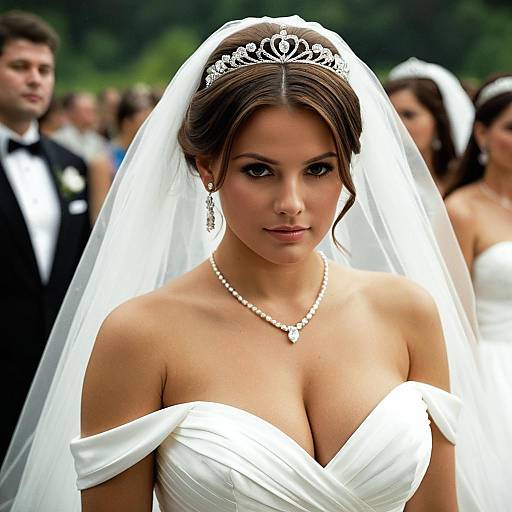 Elegant Bride in White Wedding Dress