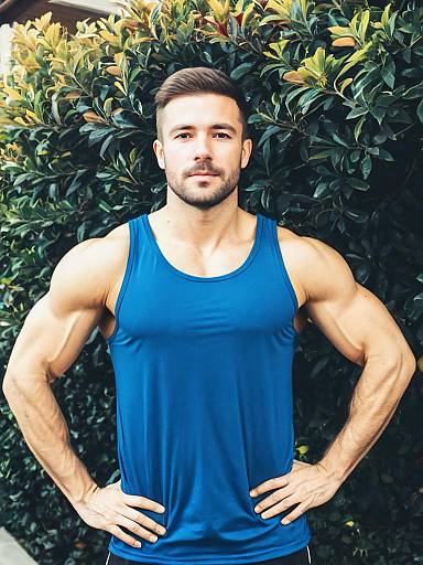 Man in Blue Muscle Shirt