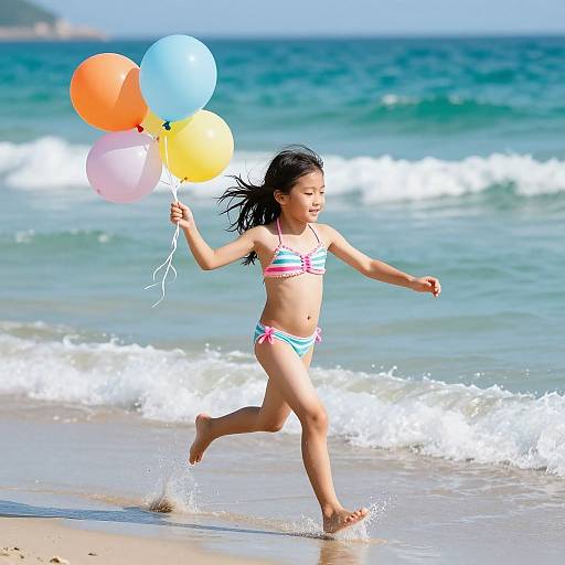 Carefree Girl Running by Shoreline