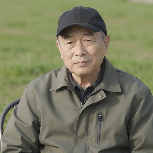 Middle-aged man in black cap sitting outdoors