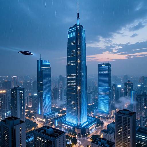 Futuristic Neon Blue Cyberpunk Cityscape