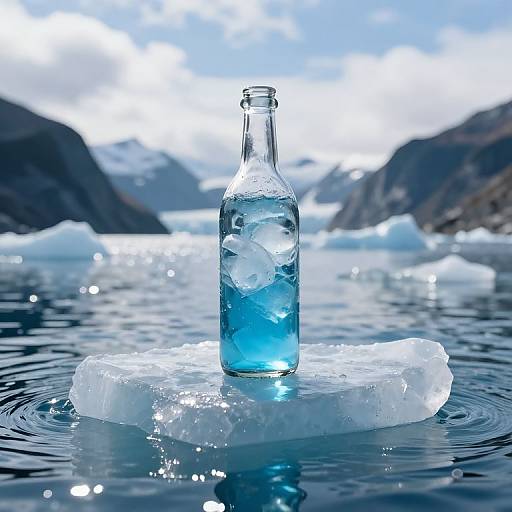 Glass Bottle on Icy Floating Iceberg