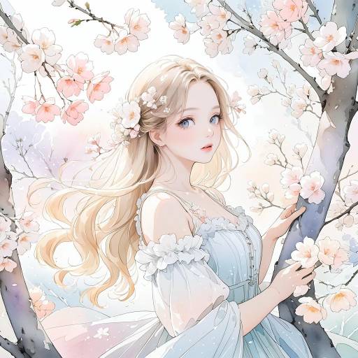Delicate Watercolor Portrait of Young Woman