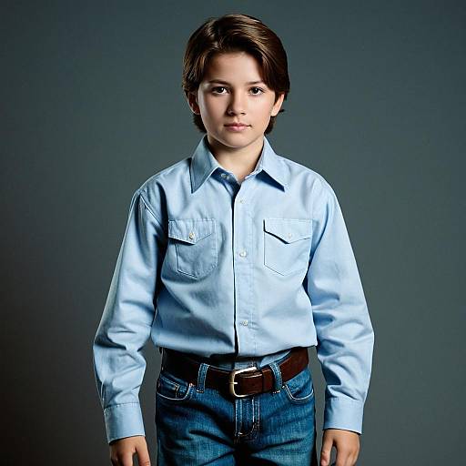 Boy in Light Blue Shirt and Jeans