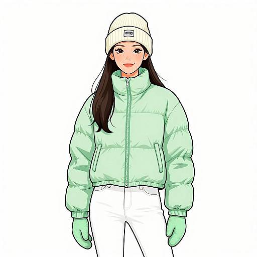 Sporty Winter Woman in Pastel Green