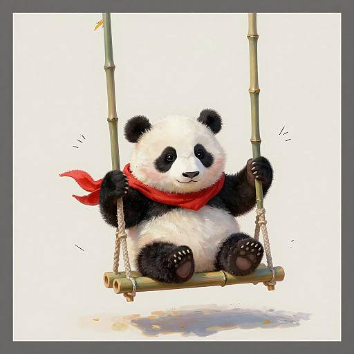 Adorable Baby Panda on Bamboo Swing