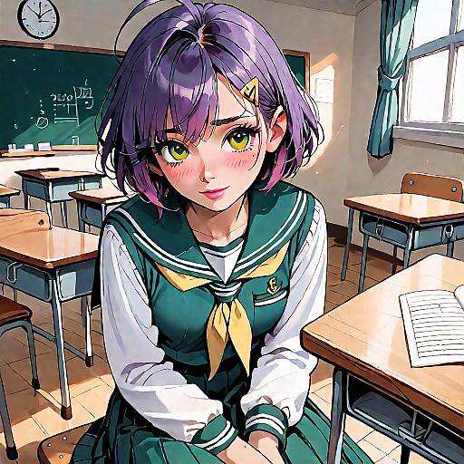 Nervous Schoolgirl with Purple Hair