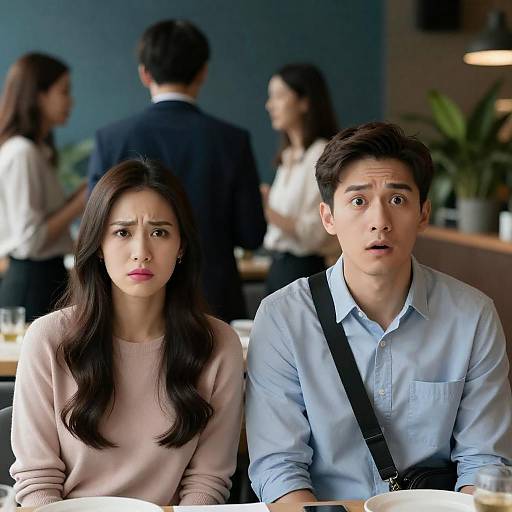 Surprised Man and Annoyed Woman at Dinner