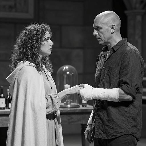 Intense Black and White Portrait of Two People Holding Hands