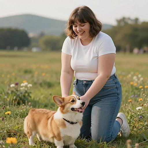 Joyful Outdoor Moments: Plus-Size Woman and Dog