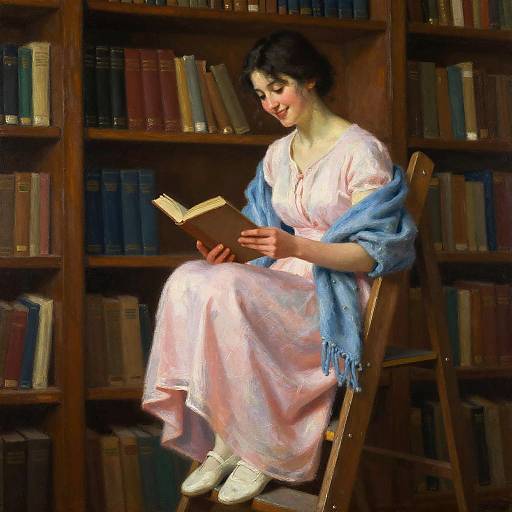 Impressionist Woman Reading in Library