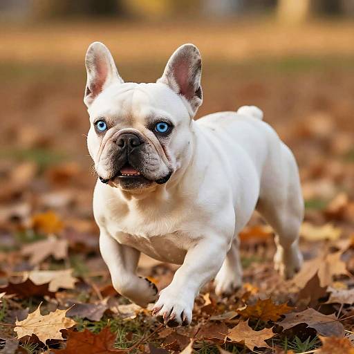 Playful French Bulldog in Autumn Leaves