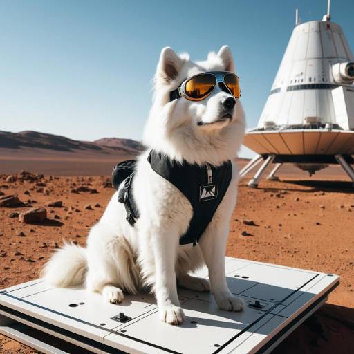 Fluffy Samoyed on Martian Launch Pad