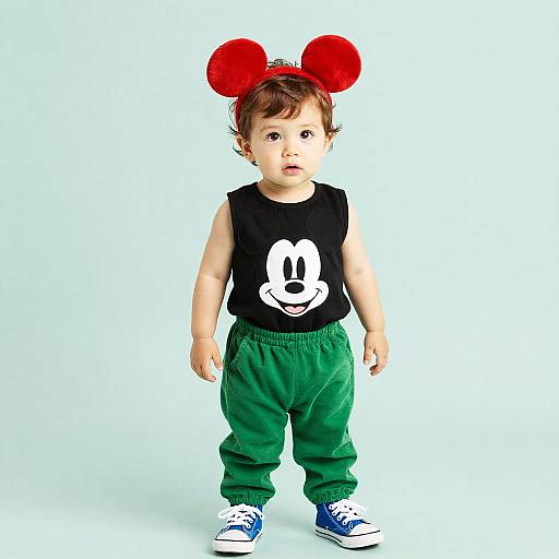 Curious Toddler in Retro Mickey Outfit