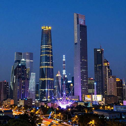 Telekom Cyberpunk Cityscape at Dusk