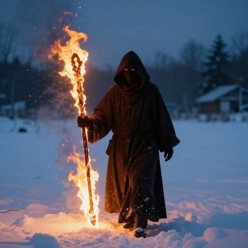 Fiery Staff Bearer in Snowy Realms