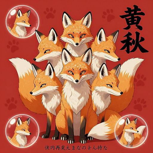 Illustration of Nine-Headed Kitsune Spirit