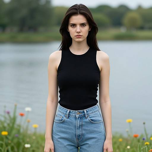 Serious Woman by Lake with CGI Effect