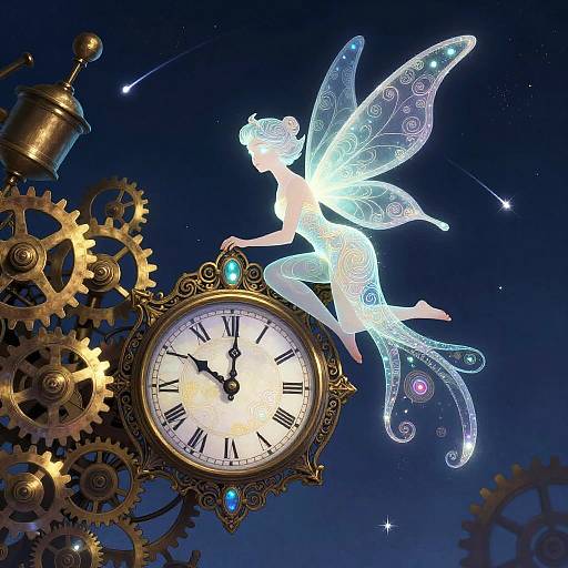 Opalescent Fairy on Steampunk Clock