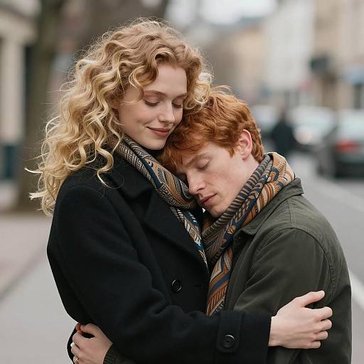 Couple Embracing on City Street