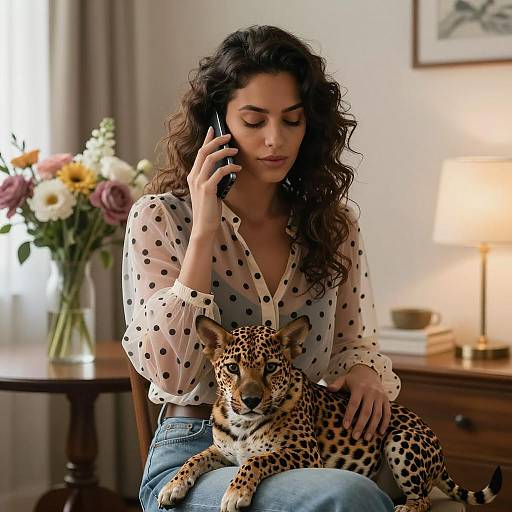 Serene Woman with Dog in Cozy Setting