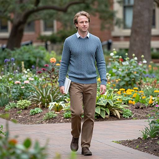 Fit European Man Walking Campus Garden