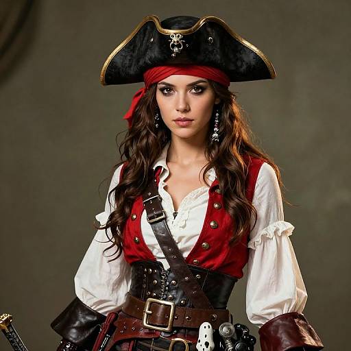 Female Pirate Girl in Red Outfit