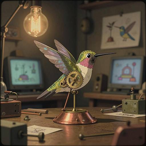 Copper and Brass Hummingbird Automaton