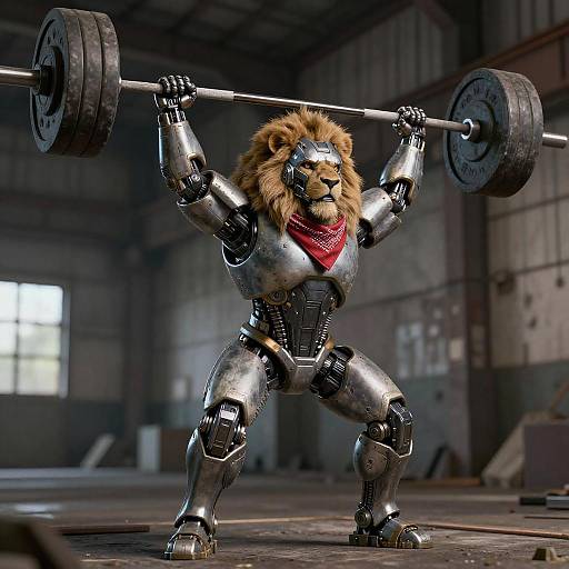 Cyberpunk Robotic Lion Powerlifter