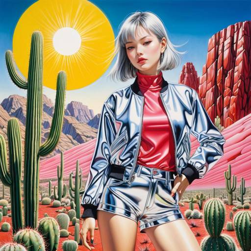 Surreal Woman in a Chromatic Desert Landscape