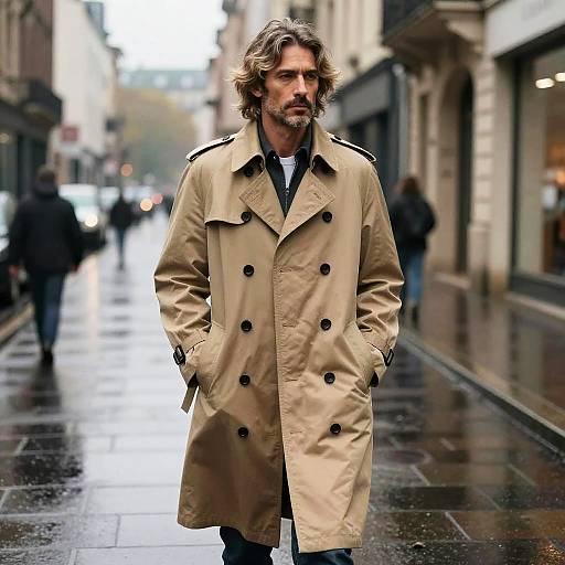 Wolf Cut on Man in Rainy City